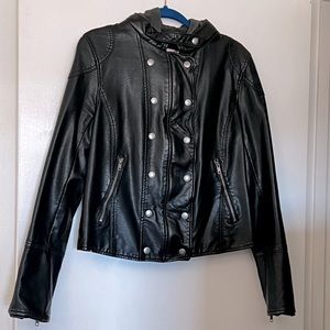 Free People Vegan leather jacket with hoodie hood.